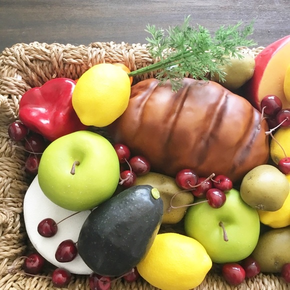 Faux Decorative Realistic Artificial Fake Fruit Apples Bread Cherries Basket - Picture 4 of 7